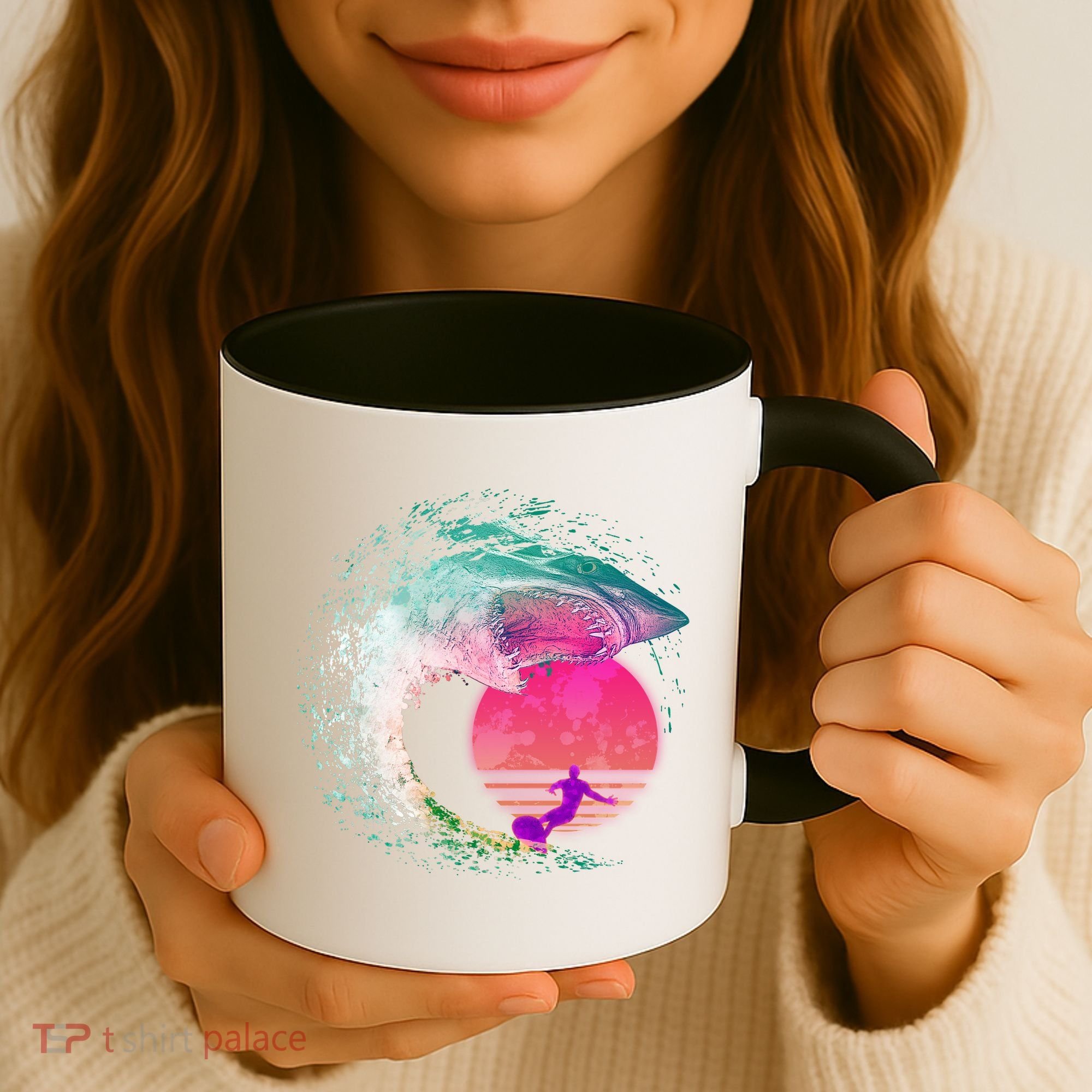 Retro Surfer Shark Wave Coffee Mug