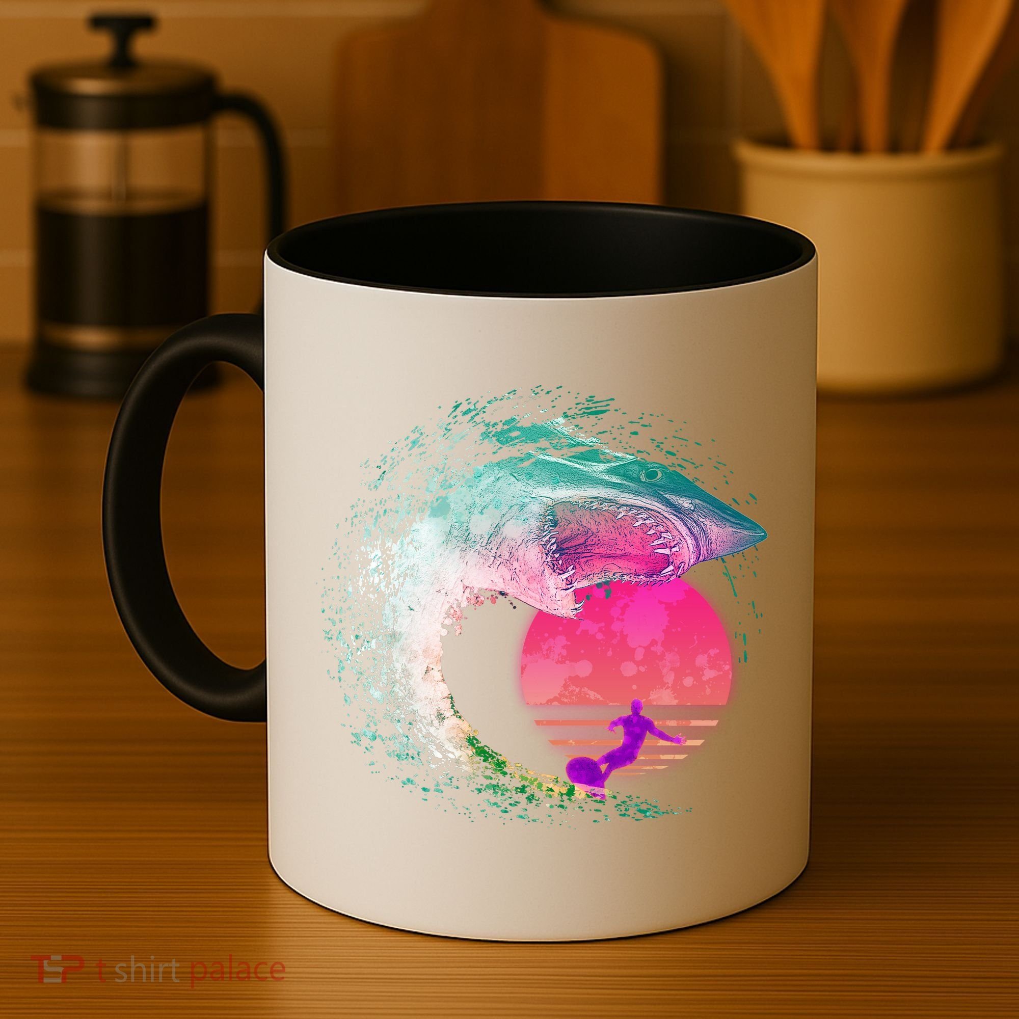 Retro Surfer Shark Wave Coffee Mug