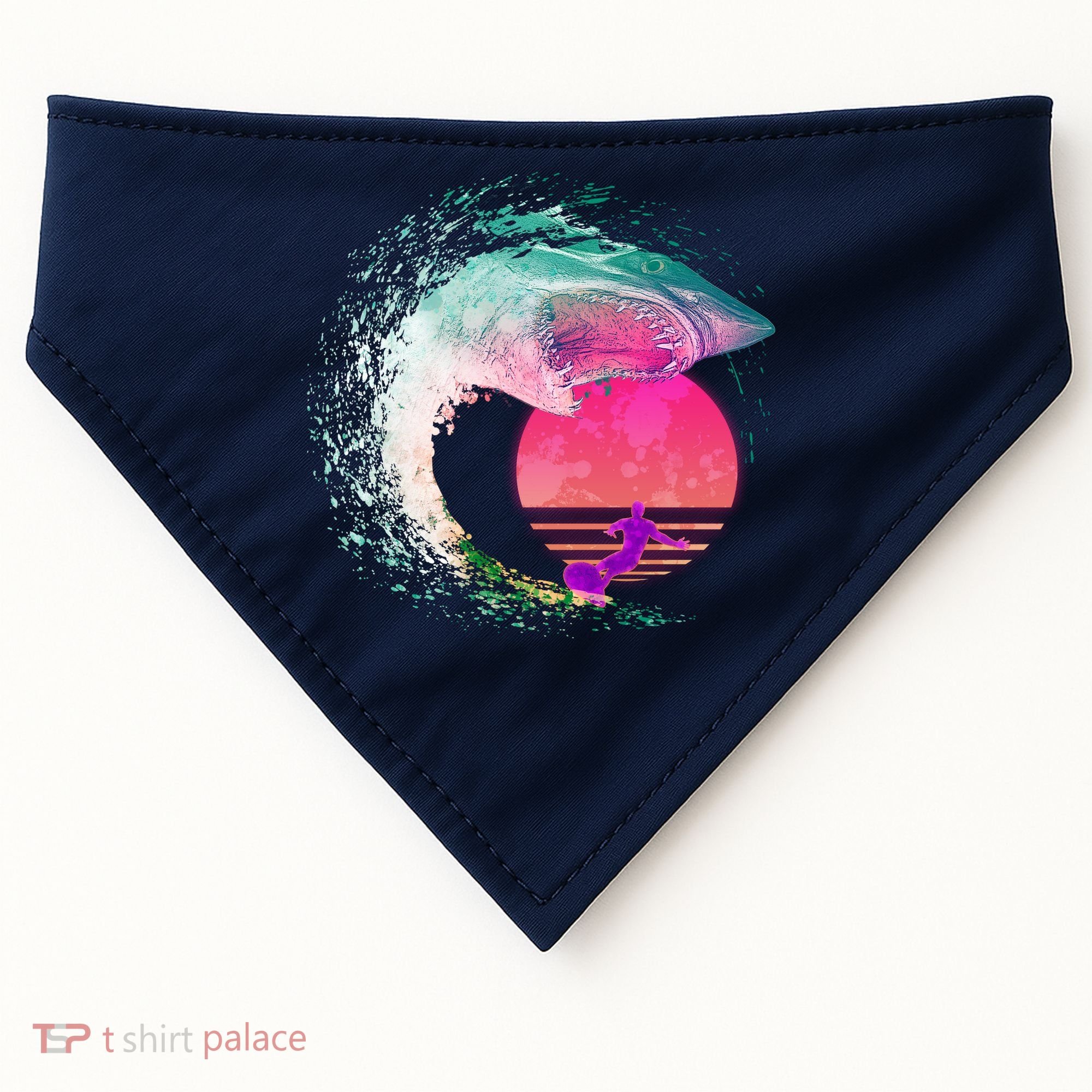 Retro Surfer Shark Wave USA-Made Doggie Bandana
