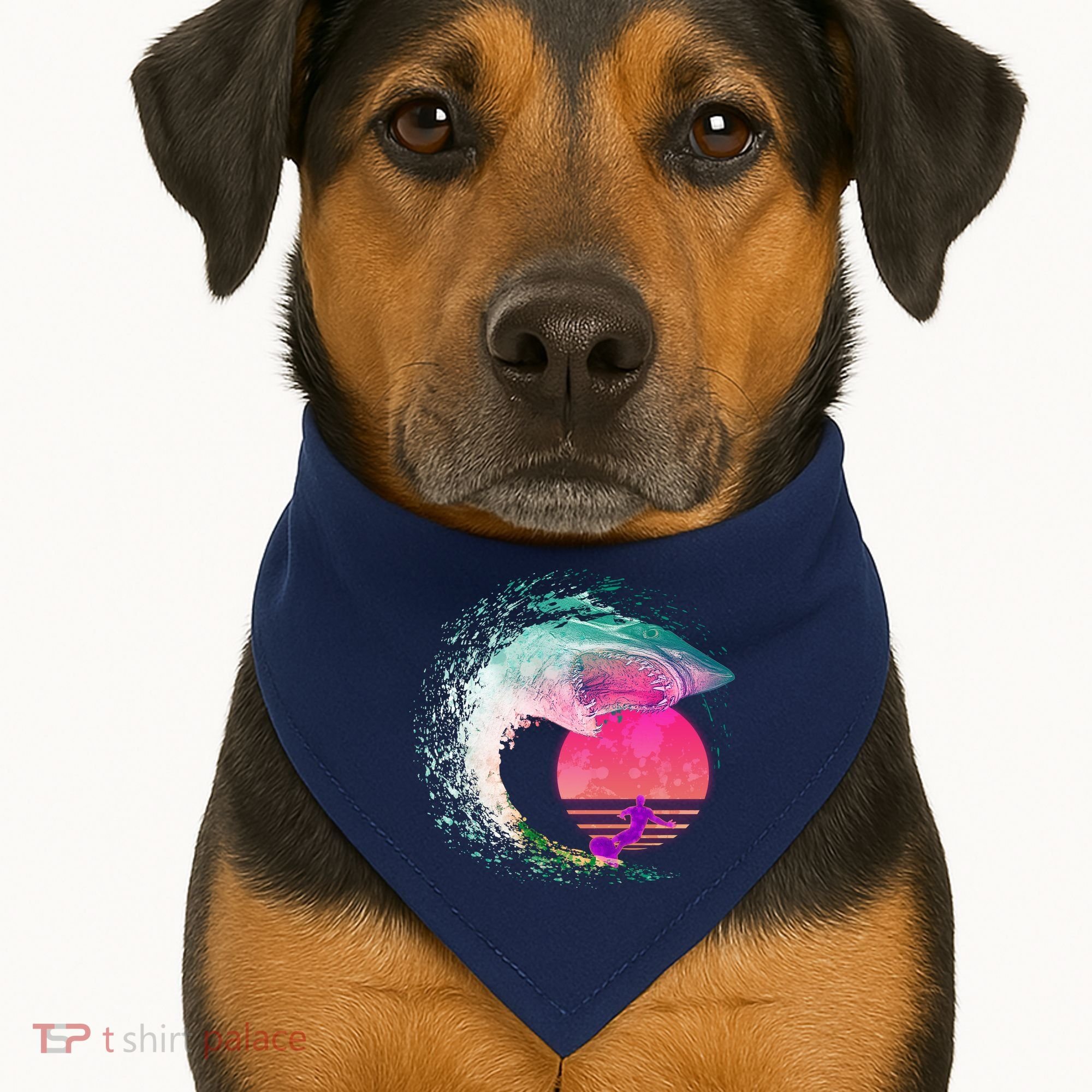 Retro Surfer Shark Wave USA-Made Doggie Bandana