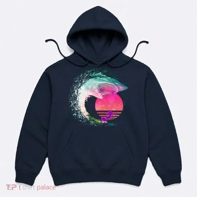 Retro Surfer Shark Wave Hoodie