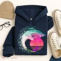Retro Surfer Shark Wave Hoodie thumb 4
