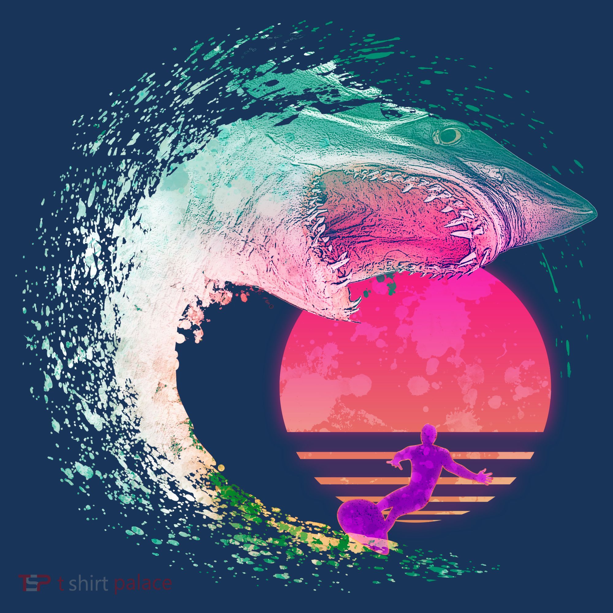 Retro Surfer Shark Wave Hoodie