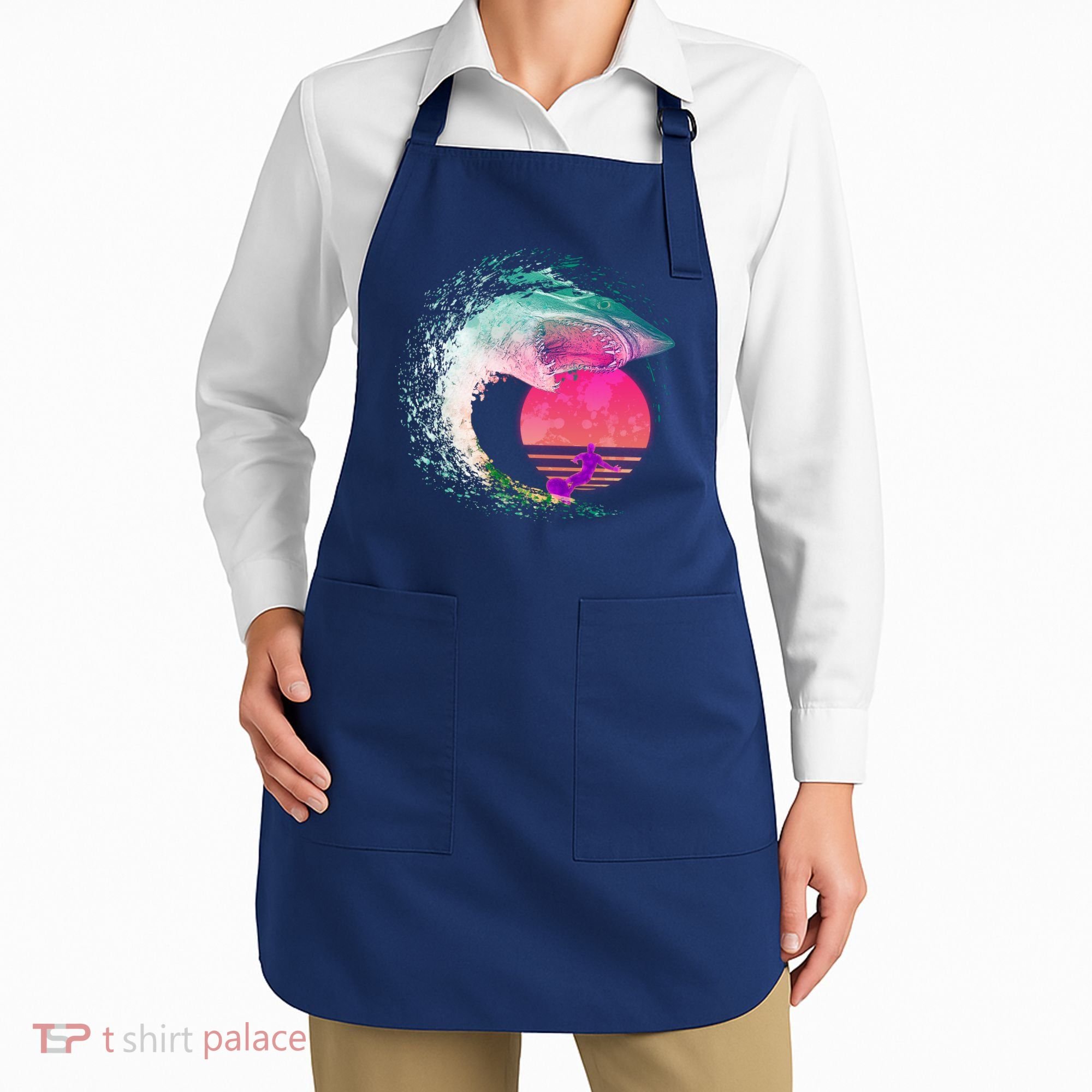 Retro Surfer Shark Wave Apron