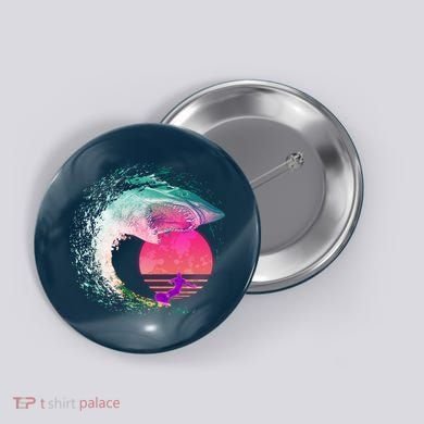 Retro Surfer Shark Wave Button