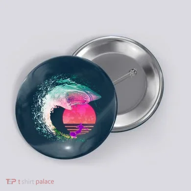 Retro Surfer Shark Wave Button