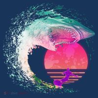 Retro Surfer Shark Wave Button thumb 1