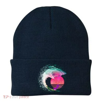 Retro Surfer Shark Wave Beanie
