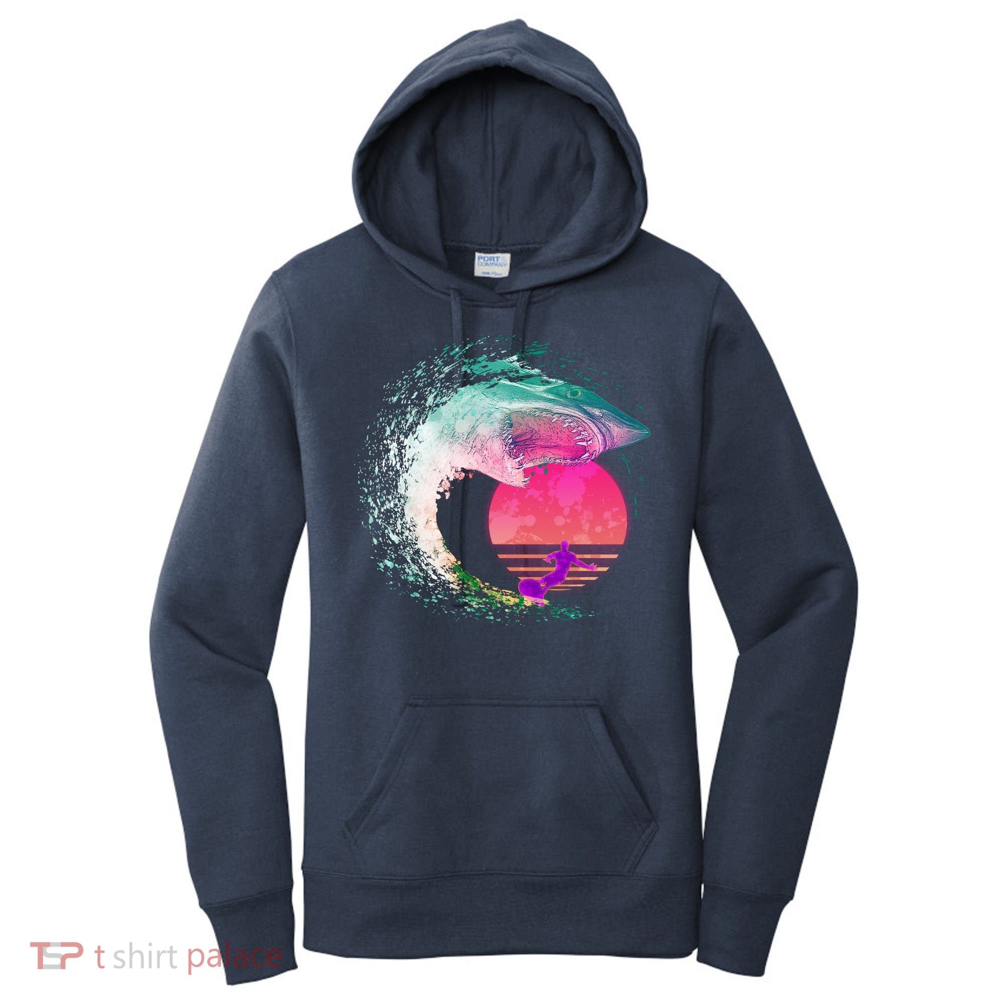 Retro Surfer Shark Wave Women's Hoodie