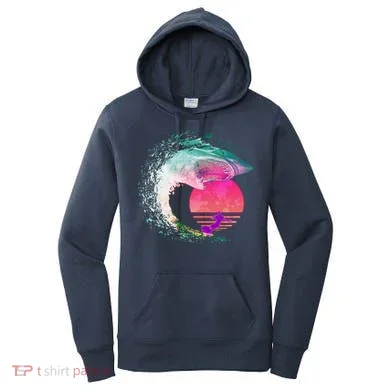 Retro Surfer Shark Wave Women's Hoodie