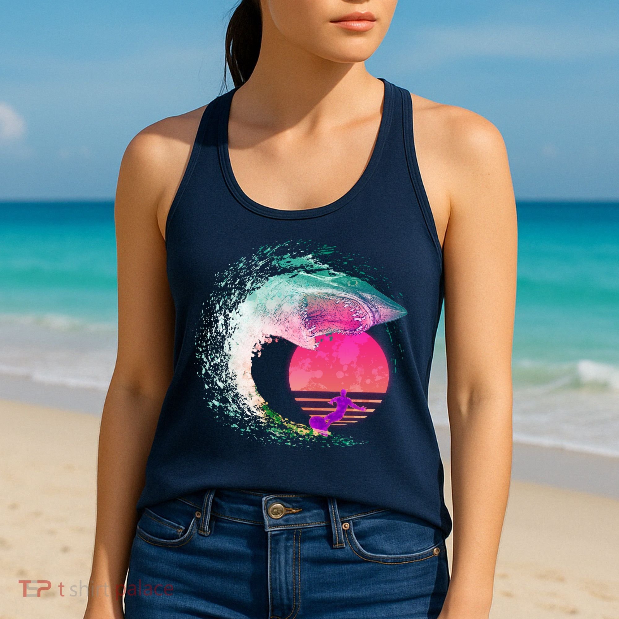 Retro Surfer Shark Wave Women's Tank Top