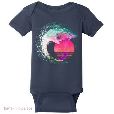 Retro Surfer Shark Wave Baby Bodysuit