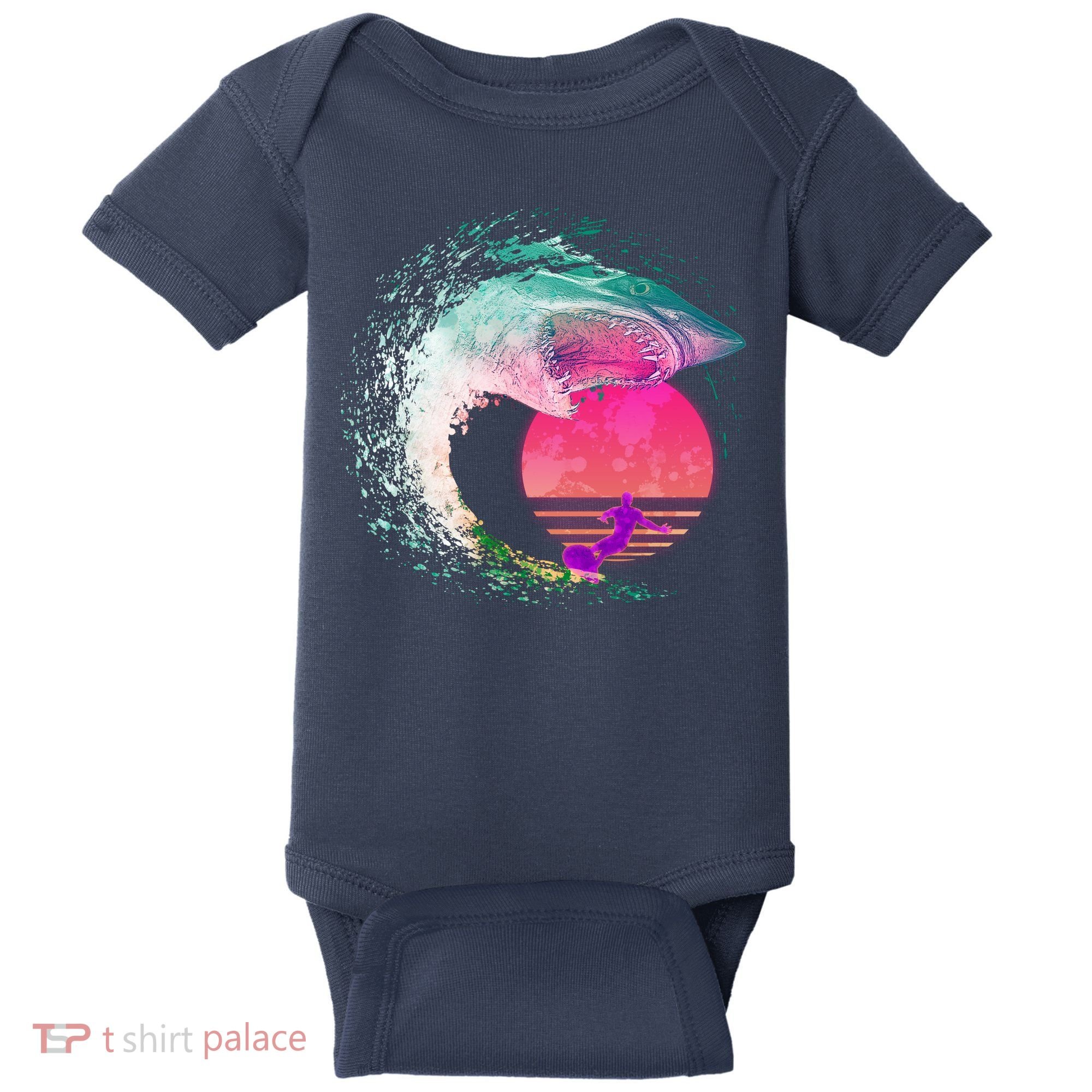 Retro Surfer Shark Wave Baby Bodysuit