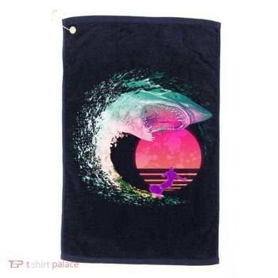 Retro Surfer Shark Wave Golf Towel