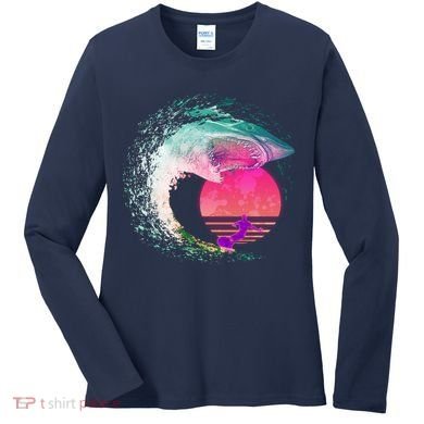 Retro Surfer Shark Wave Women's Long Sleeve Shirt