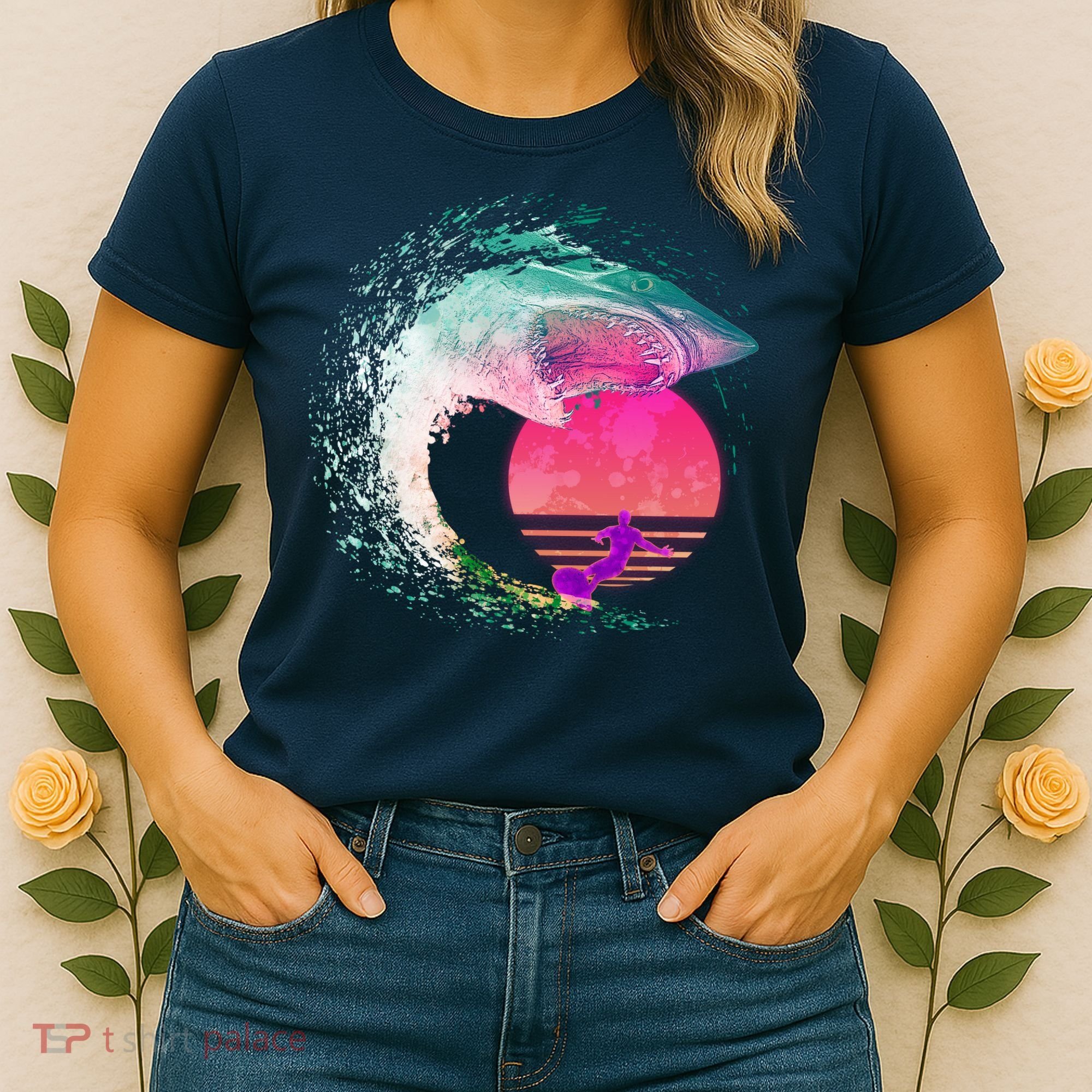 Retro Surfer Shark Wave Women's T-Shirt