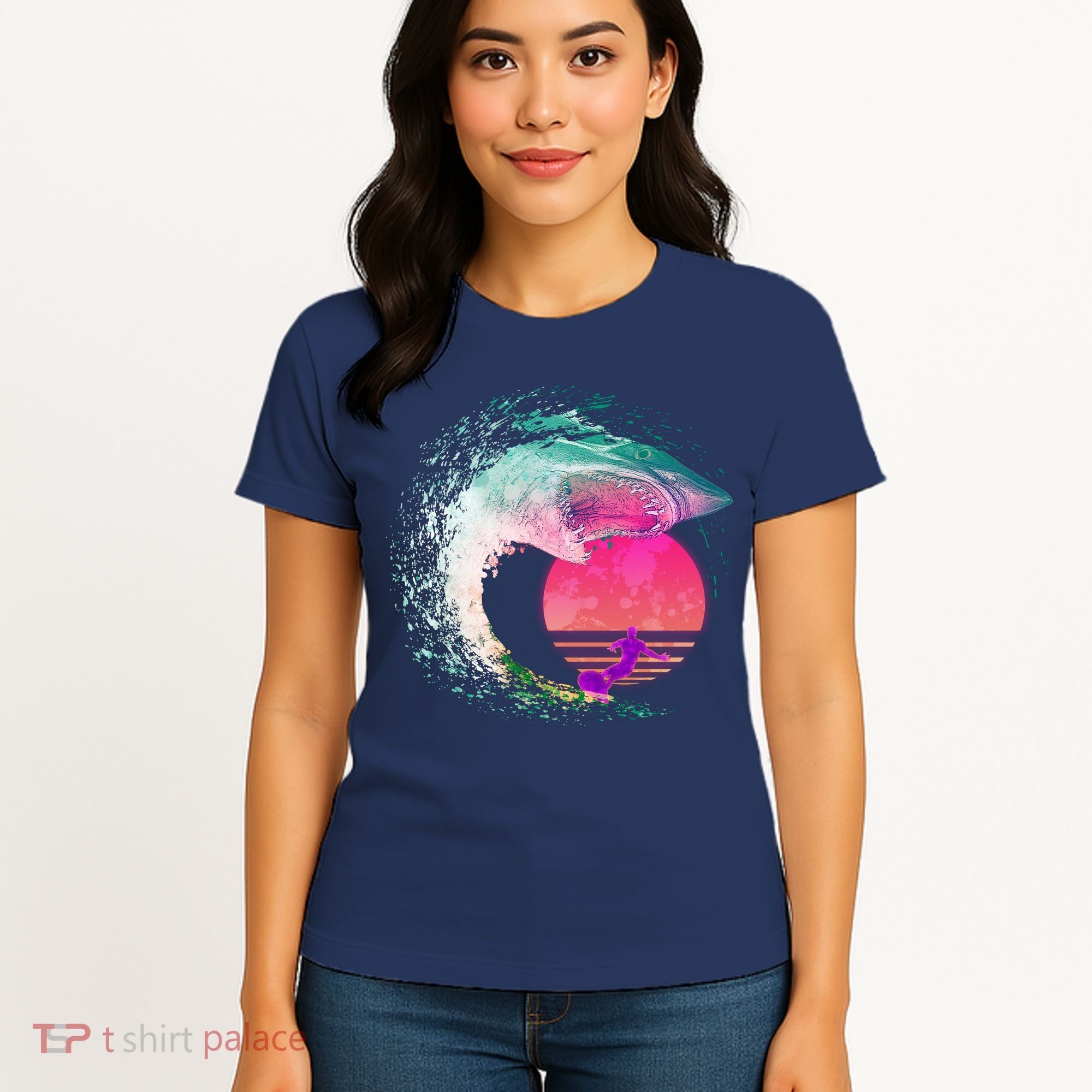 Retro Surfer Shark Wave Women's T-Shirt