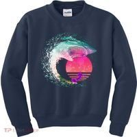 Retro Surfer Shark Wave Kids Sweatshirt thumb 0