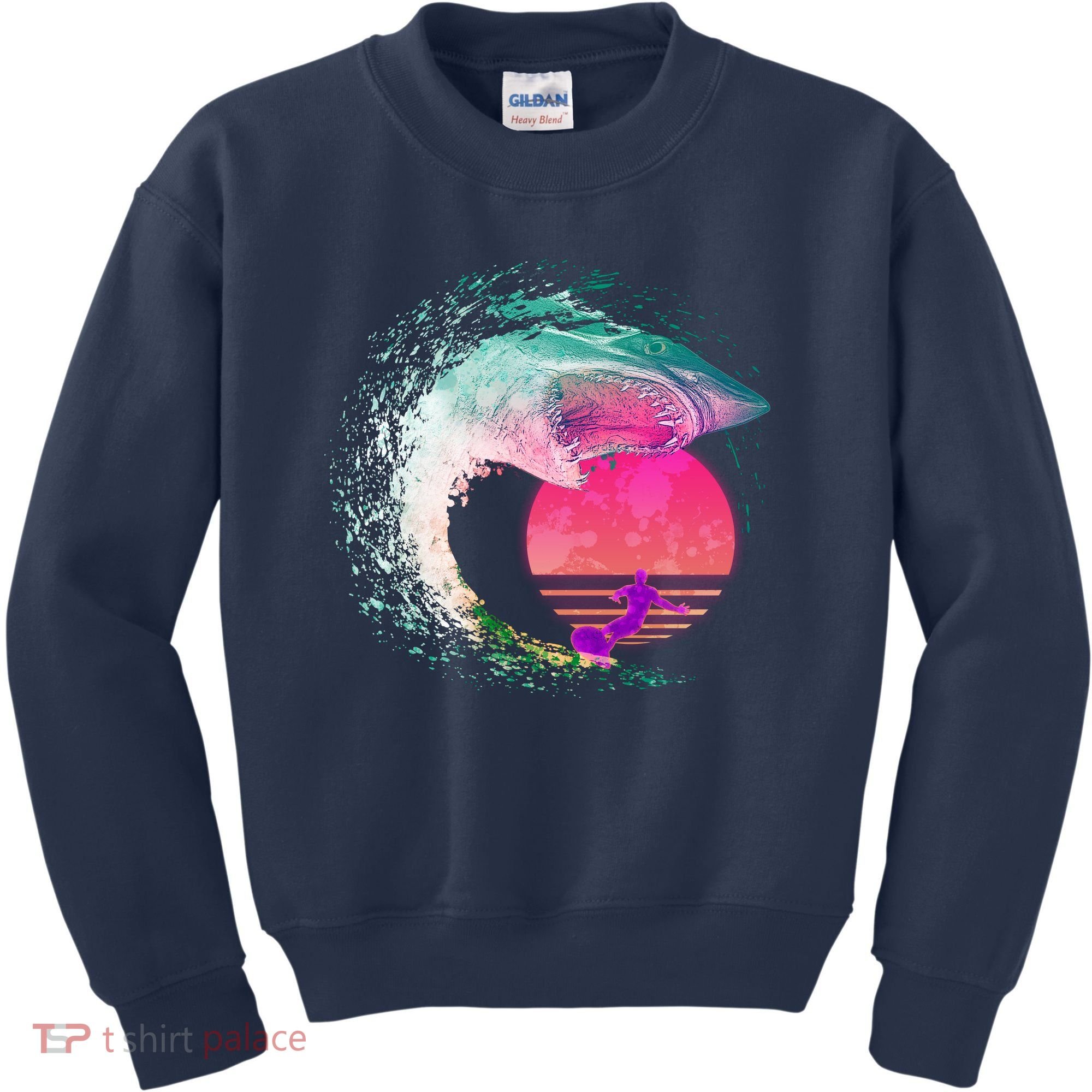 Retro Surfer Shark Wave Kids Sweatshirt