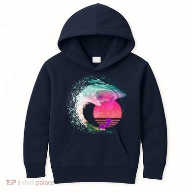 Retro Surfer Shark Wave Kids Hoodie