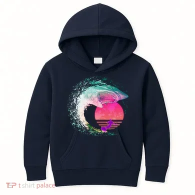 Retro Surfer Shark Wave Kids Hoodie