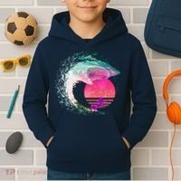 Retro Surfer Shark Wave Kids Hoodie thumb 2