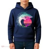 Retro Surfer Shark Wave Kids Hoodie thumb 4