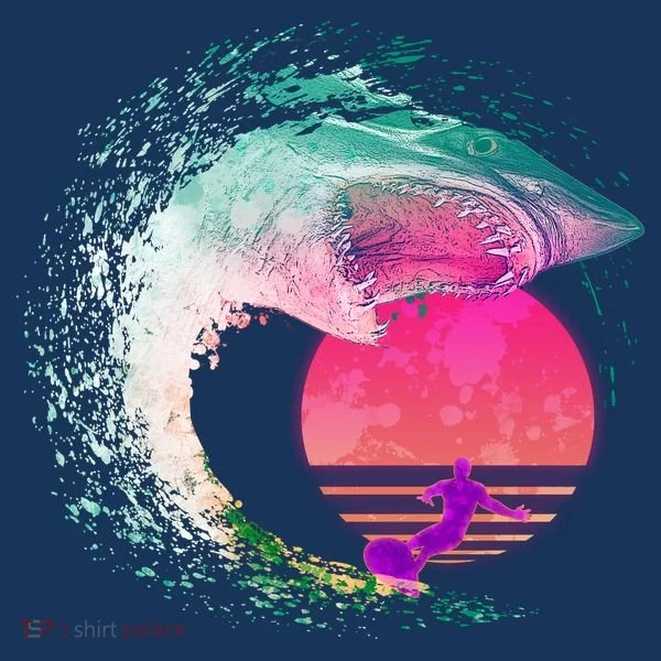 Retro Surfer Shark Wave Kids Hoodie