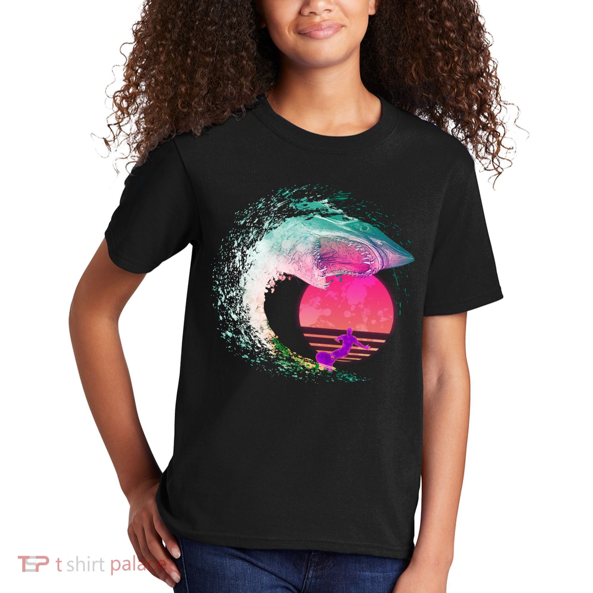 Retro Surfer Shark Wave Kids T-Shirt