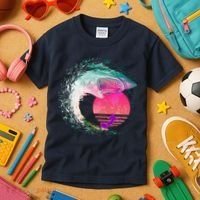 Retro Surfer Shark Wave Kids T-Shirt thumb 3