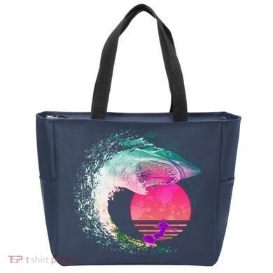 Retro Surfer Shark Wave Tote Bag