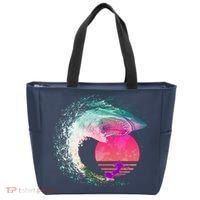 Retro Surfer Shark Wave Tote Bag thumb 0