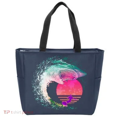 Retro Surfer Shark Wave Tote Bag