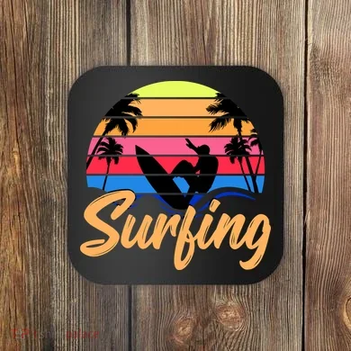 Retro Surfing Logo Coaster