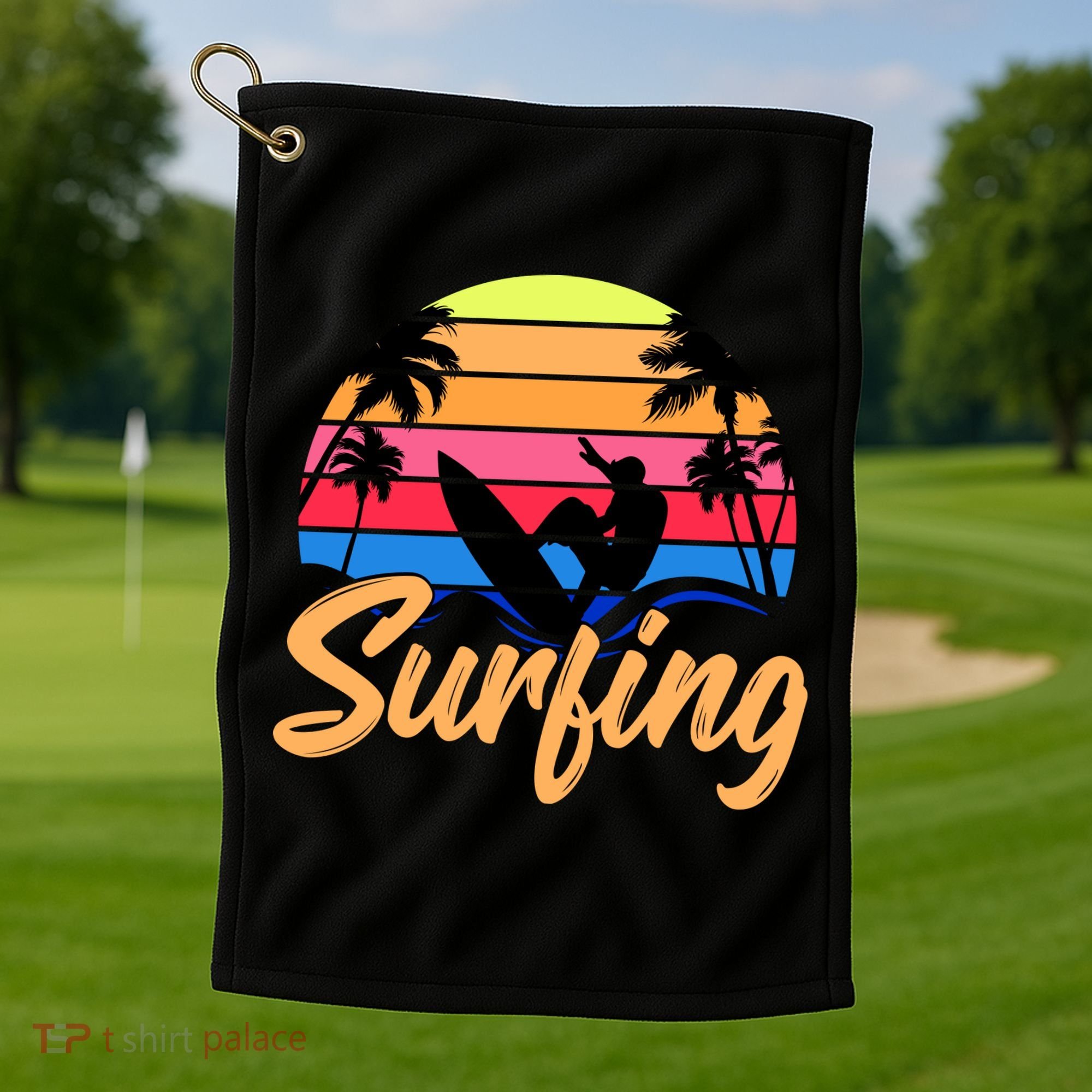 Retro Surfing Logo Golf Towel