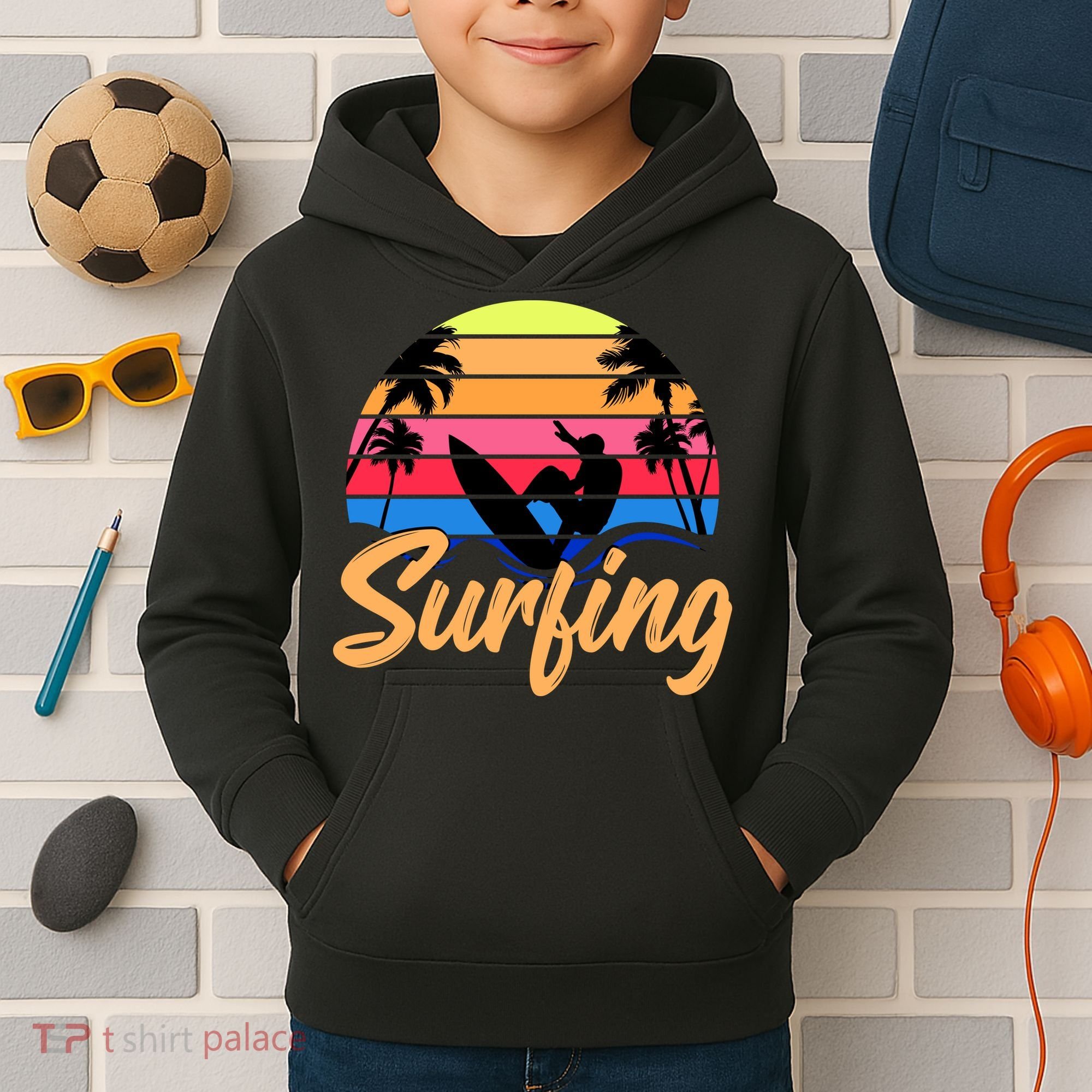 Retro Surfing Logo Kids Hoodie