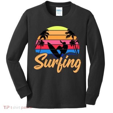 Retro Surfing Logo Kids Long Sleeve Shirt