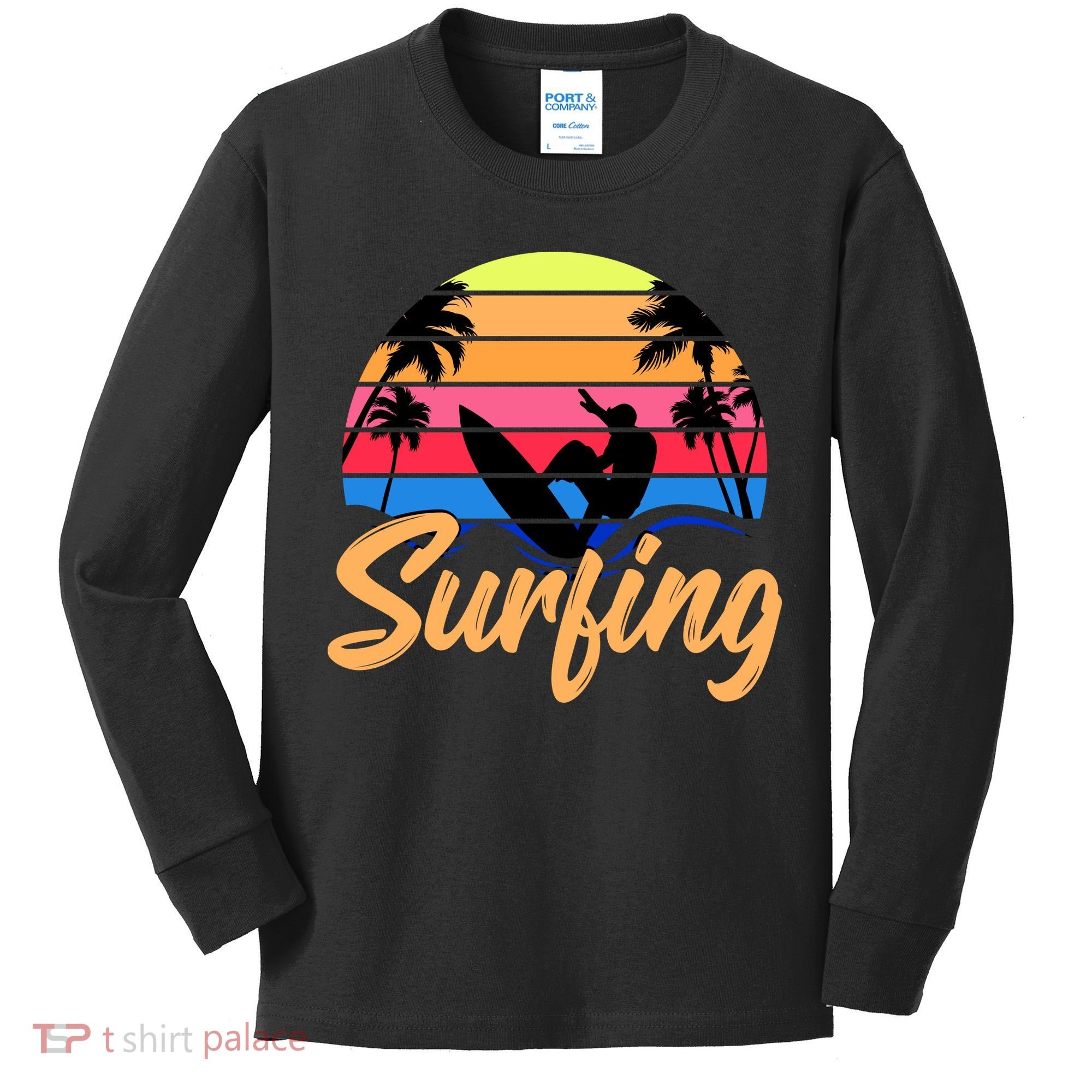 Retro Surfing Logo Kids Long Sleeve Shirt