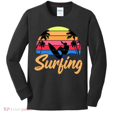 Retro Surfing Logo Kids Long Sleeve Shirt