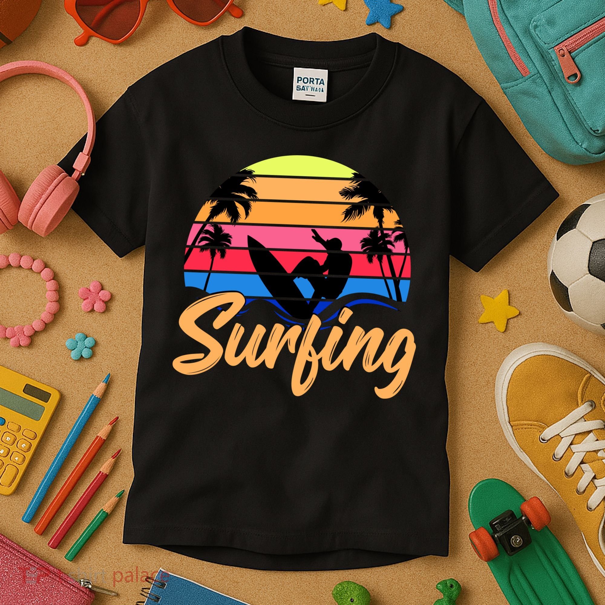 Retro Surfing Logo Kids T-Shirt