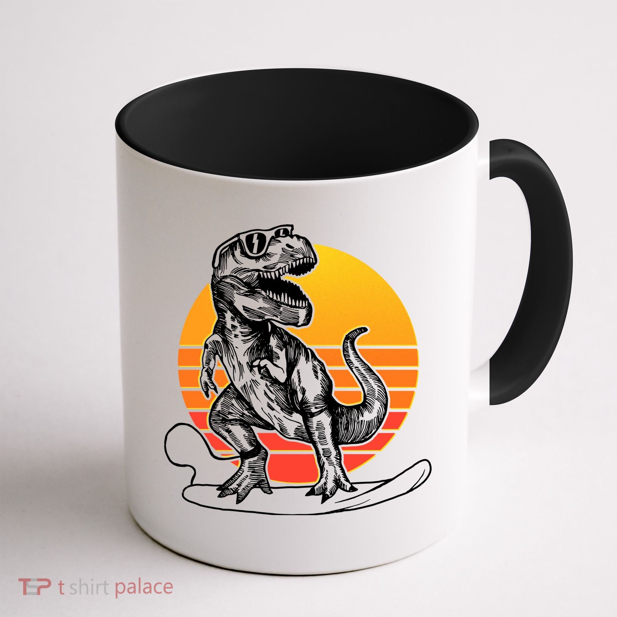 Retro Surfing T-Rex Coffee Mug