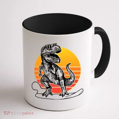 Retro Surfing T-Rex Coffee Mug back