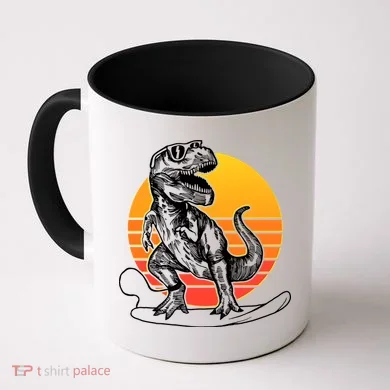 Retro Surfing T-Rex Coffee Mug