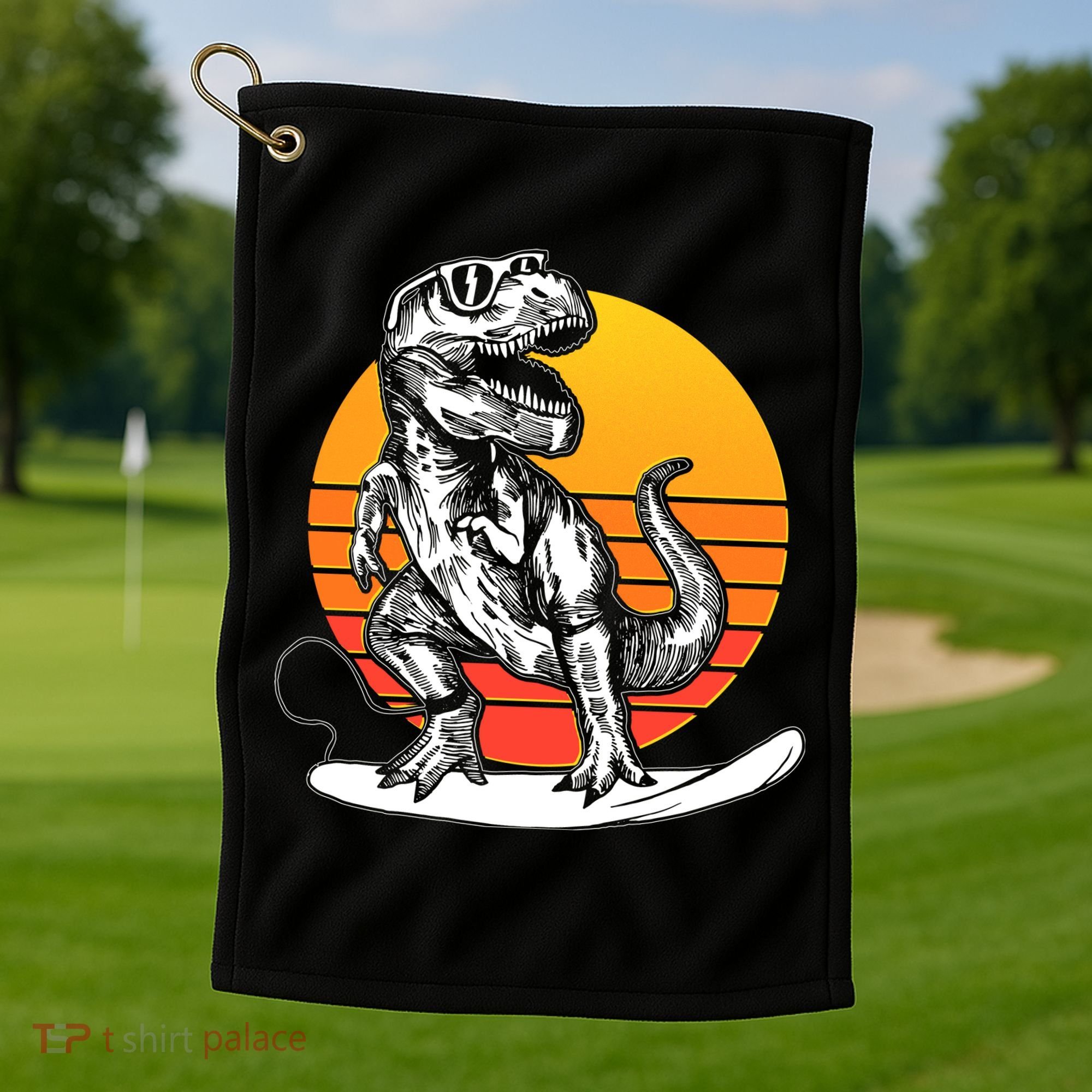 Retro Surfing T-Rex Golf Towel