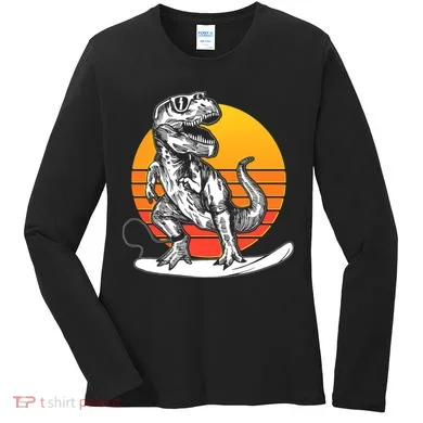 Retro Surfing T-Rex Women's Long Sleeve Shirt