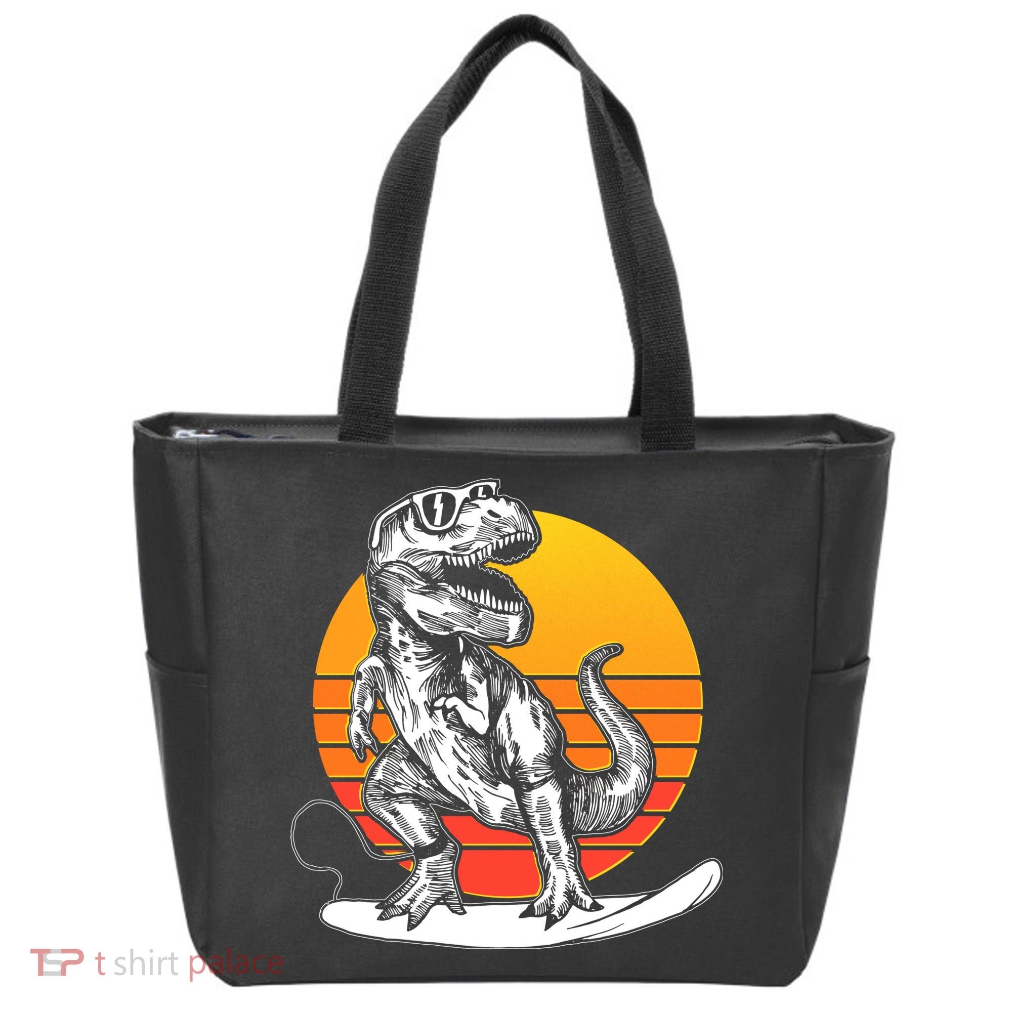 Retro Surfing T-Rex Tote Bag