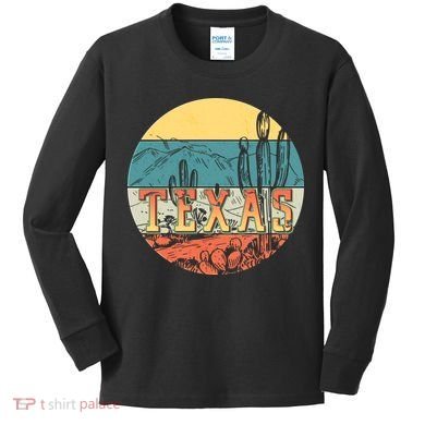 Retro Texas Desert Emblem Kids Long Sleeve Shirt