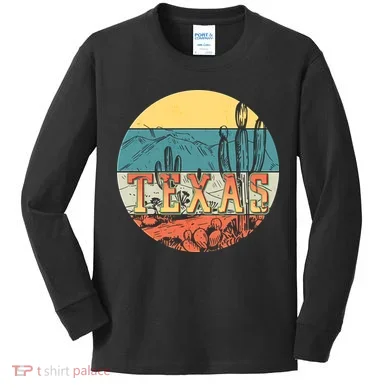 Retro Texas Desert Emblem Kids Long Sleeve Shirt