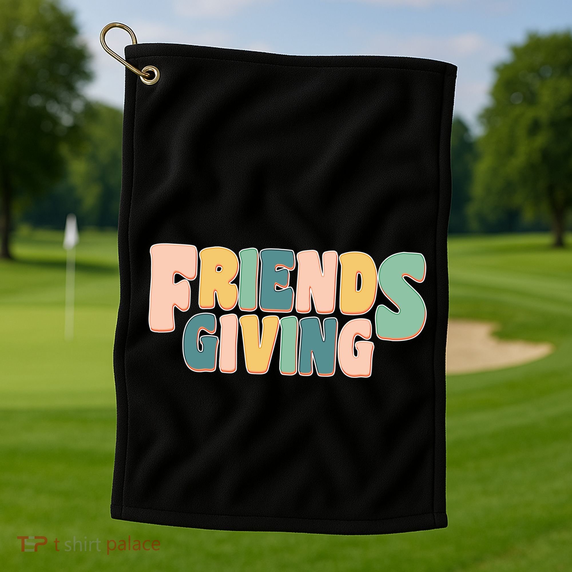 Retro Thanksgiving Friendsgiving Golf Towel