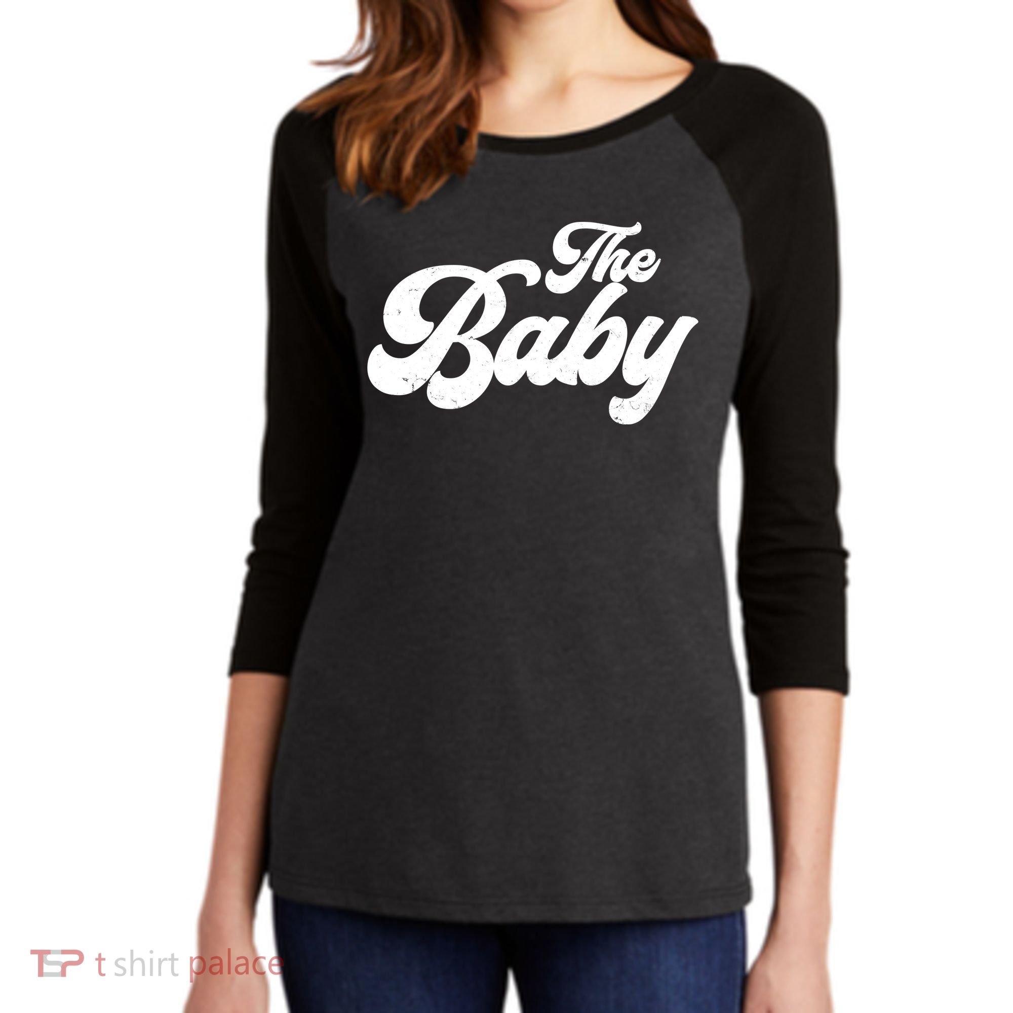 Retro The Baby Matching Family Women's Tri-Blend 3/4-Sleeve Raglan Shirt